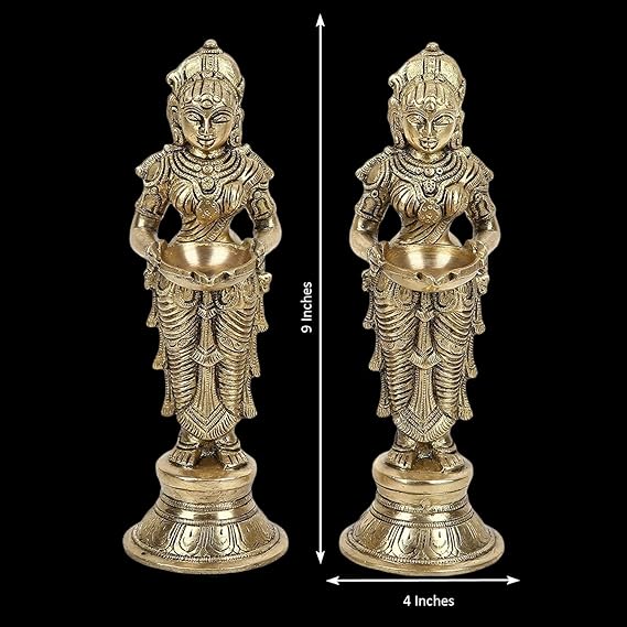 ARTVARKO Brass Metal Deep Luxmi Pair Meenakshi Devi Pair Holding Oil Diya - Image 4