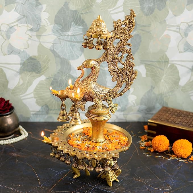 Jaszz Art Brass Peacock Diya for Table Decor